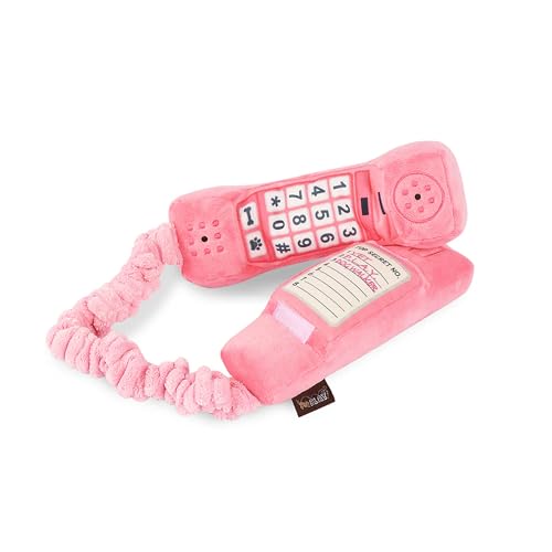 P.L.A.Y. Cute Plush Dog Toys - 1980s Classics Themed Durable Squeaker Chew Toy Great for Puppies & Small Medium Large Dogs - Machine Washable Recycled Materials (Paw Talk Pink Corded Telephone)