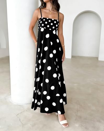 Image of NUFIWI Women Summer Striped Maxi Dress Spaghetti Strap Cutout Ruffle Long Dress Flowy Swing Beach Vocation Dress