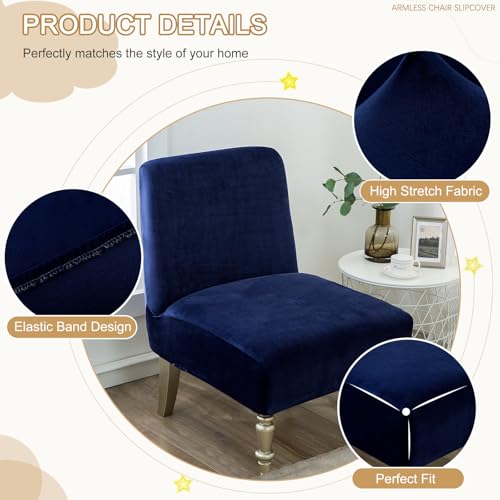 Funda elástica para silla sin brazos de terciopelo para cubrir manchas y proteger el asiento 5