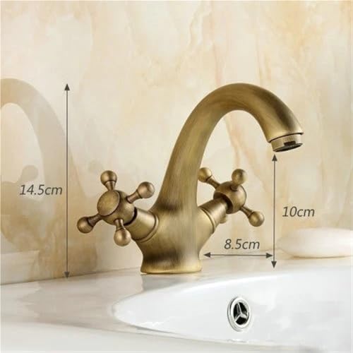 Robinet de lavabo double manette solution vasque or antique