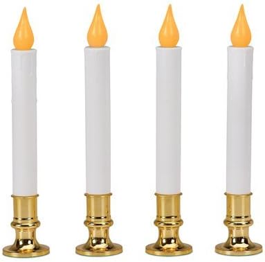 Christmas LED Candle, Orange Flicker Flame, Battery-Operated, White/Brass, 9-In., 4-Pk.