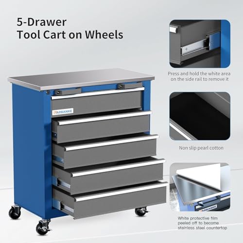 LARBANKE 5-Drawer Rolling Tool Chest,Tool Cabinet on Wheels with Keyed Locking System and Drawer Liners,Tool Chest with Link Buckle and can be Combined to Large Cabinet Set,for Warehouse,Garage - Image 6