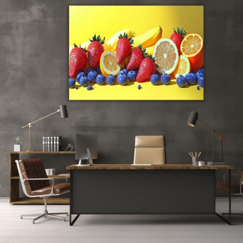 Cuadros modernos de frutas para decorar un salón comedor con un toque abstracto amarillo 2