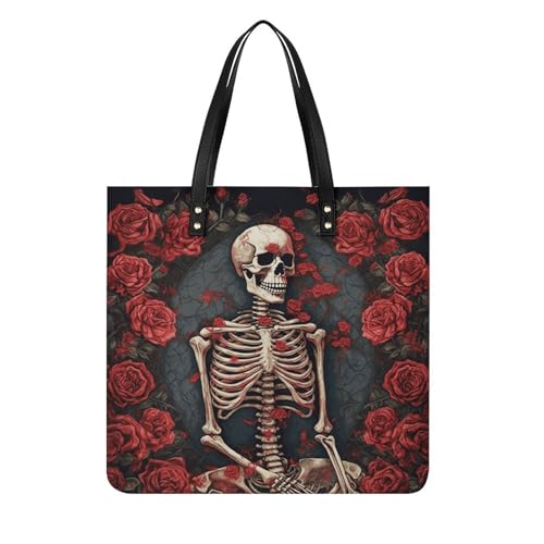 Sac seau squelette et roses grand format hobo en cuir souple