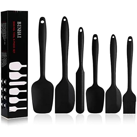 Binhai Silikon Spatel Set - Schwarz 6-teiliges Antihaft-Gummispatel mit Edelstahlkern Teigschaber - Hitzebeständiges Spatel-Küchenutensilien-Set zum Kochen Backen und Mischen Cover