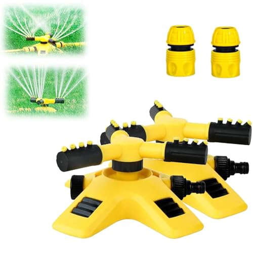 Garden Sprinkler for Lawns, Automatic Water Sprinkler, Sprinkler 360° Rotation Attachment for Garden Hose, 3 Arms Adjustable Water Sprinklers System for Lawn Watering Plants Lawn Irrigation (2PCS)