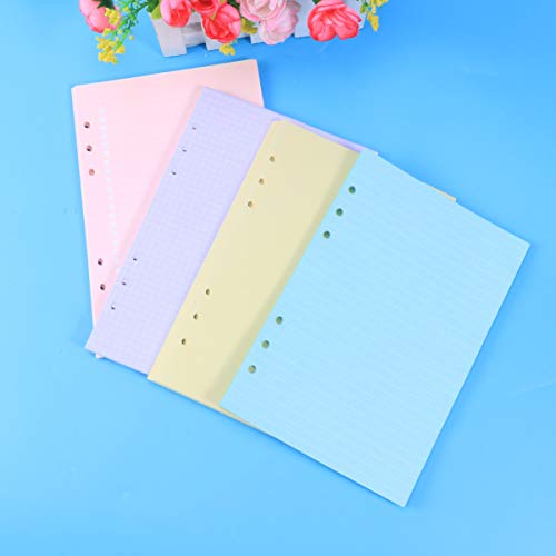NUOBESTY A5 6 refis para agenda de anéis, folhas soltas com 6 furos (pautado/grade/branco - 4 cores)