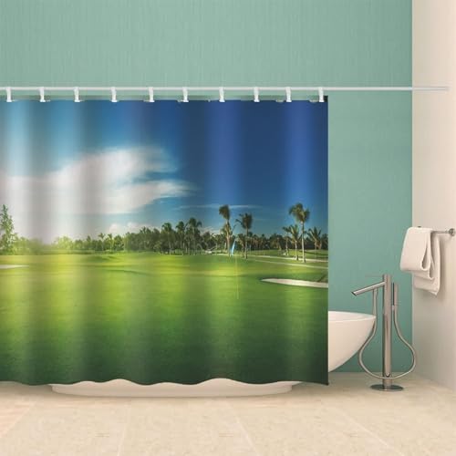 Rideau de douche lavable en machine vert polyester imperméable pour stopper les éclaboussures