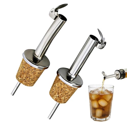 YIIWONI 2 Pcs Ensemble De Becs Verseurs Réutilisables Avec Couvercle Pour Spiritueux/Huile/Vinaigre Bouteilles,Verseurs En Acier Inoxydable Et Liège Pour Huile D'olive