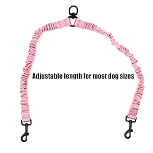 Pet Double Dog Leash, Comfortable Shock Absorbing Reflective Bungee Lead Walk 2 Dogs with Ease, 360° Swivel No Tangle Double Dog Walking &Training Leash, Dual Dog Leash Accessory (Pink)