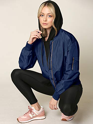Ll Wjc2157 Women's Classic Lightweight Jacket Multi Pocket Windbreaker Bomber Jacket Xl Navy #TOP3