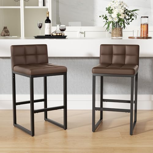 Image of Bar Stools, Modern Counter Height Bar Stools with Back, 24 inch Brown