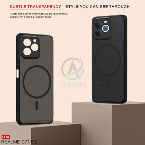 Image of AESTMO Realme C71 Back Cover | 360 Protection | Matte Frosted Hard Back Translucent | Compatible with MagSafe Accessories for Realme C71 (MagSafe Matte Hard Black Bumber)