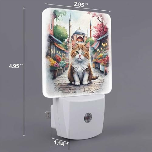 Image of LED Night Light,Cute Cat Greeting Cartoon Doodle Pink LED Night Light Plug into Wall with Dusk to Dawn Light Sensor White Energy Efficient Nightlight for Bedroom Hallway Living Room Kitchen