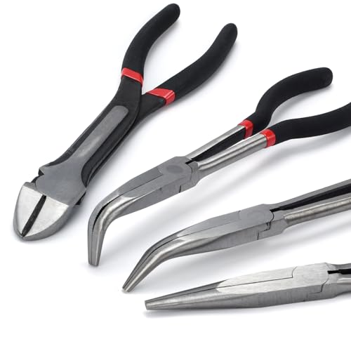 Image of 4 Piece 11 inch Extra Long Needle Nose Pliers Set with Insulated Comfort Grip