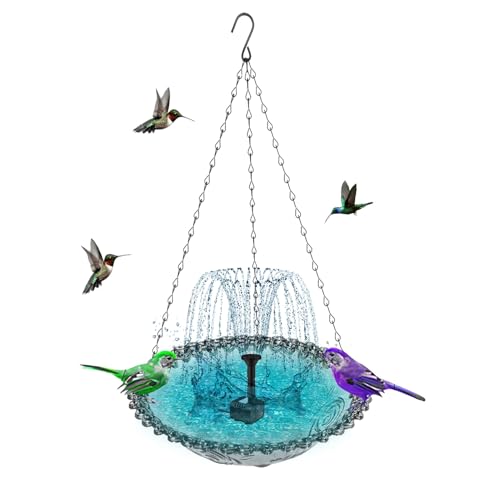 Fuente De Agua para Pájaros,Bomba De Fuente Solar - Decoración De Jardín Colgante para Alimentar Aves En Patio Terraza Balcón Exterior para Amantes De La Naturaleza Y Vida Silvestre