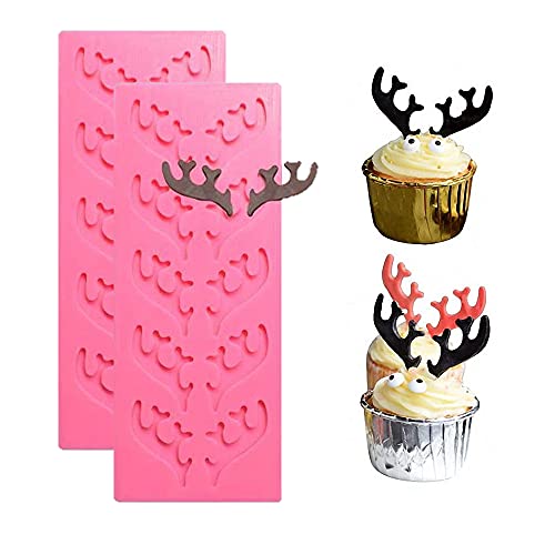 Cestony 2Pcs Antlers Shape Silicone Fondant Molds for DIY Cake Fondant Biscuit Cookies Sugar Pudding Chocolate Hard Candies Dessert Decor