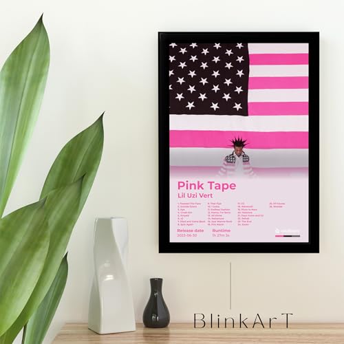 Image of BLINKART lil uzi vert - Pink Tape Wall Photo Frames | Wall Art for Bedroom, Living Room, Studio or Office | Album Cover Print with Spotify Song Link QR Code | Gift for Fans - 8x12 In