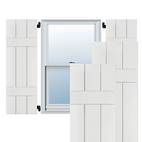 Ekena Millwork RWB12X074PRM Exterior Three Board Real Wood Sapele Mahogany Board-n-Batten Shutters (Per Pair), 12" x 74", Primed