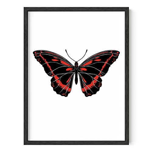 HAUS AND HUES Red Butterfly Art Print - 12x16 - Framed Black