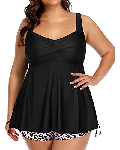 Image of Aqua Eve Women Plus Size Tankini Swimsuit Two Piece Flowy Swimdress Bathing Suits with Shorts