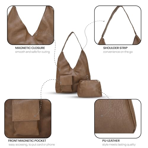 Image of SIBY Soft PU Leather Top Handle Hobo Bag for Women | Snap Lock Tote Bag with Small Zipper Purse and Patch Pocket | Large Capacity Daily Travel Shoulder Bag Purse for Girls
