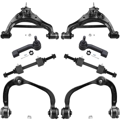Image of Detroit Axle - 8pc Front Control Arms Kit for 2014 Ford F-150 2014-2017 Expedition Lincoln Navigator, 4 Lower Upper Control Arms with Ball Joints 2 Outer Tie Rods 2 Sway Bar End Links Replacement