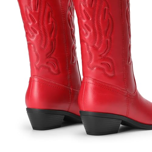 DREAM PAIRS Women's Cowboy Boots Mid Calf Cowgirl Boots Embroidery Stitched Western Boots,Size 9.5,Red,DWUMMB2419 by DREAM PAIRS - Image 6