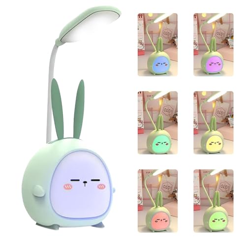 SKIKHN Lampe de Bureau Enfant Pliable Sans Fil, 3 Modes d'Éclairage, LED Rechargeable USB, Design Dessin Animé Mignon, Cadeau pour Garçons Filles Vert
