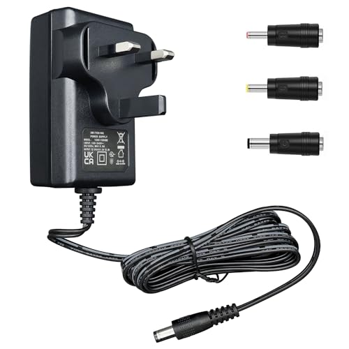 ANLINK 12V 1A/1000mA Power Supply Adapter, AC 100-240V 50/60Hz to DC 12V 1A/1000mA 12W Wall Charger, Center Positive, 1.8M 20AWG Long Cable for Stable and Flexible Use, 3 Tips Included