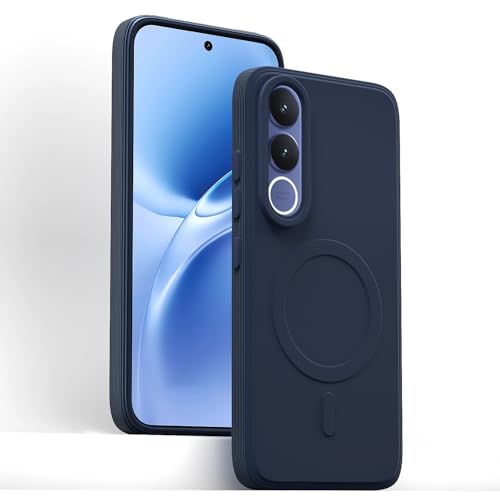 Image of Outlouders Back Cover for Vivo V70 FE 5G Soft Matte Silicone Cover with Slim Fit | Mag-Safe Logo (Not Mag-Safe Compatible) | Shockproof | Camera Protection Bumper Case (Blue)