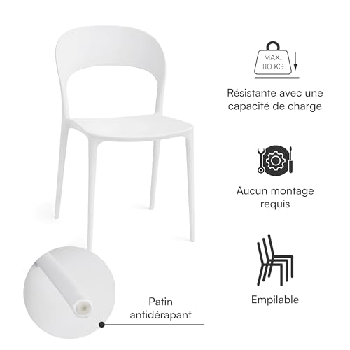 Lot 4 chaises plastique blanches empilables Baroni Home