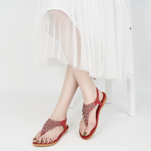 Image of HARENCE Flat Sandals for Women Dressy: Comfort Thong T-Strap Walking Shoes 2026 with Elastic Ankle Strap for Summer Casual Vacation