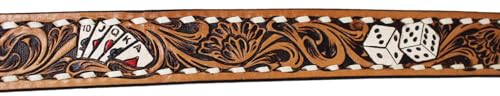 Cowboy Cowgirl Poker Western 1-1/2" Wide Hand Tooled Leather Belt 26FKPoker2