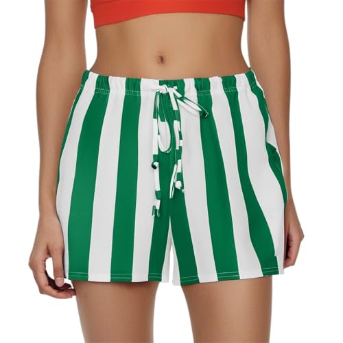 Duohropke Calzoncillos tipo bóxer para mujer, de verano, a rayas, con cintura elástica, pantalones cortos con cordón y bolsillos, cintura alta, pantalones de deporte, pantalones cortos, pantalones