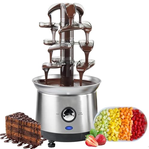 Máquina de fuente de chocolate, fuente eléctrica de acero inoxidable de 4 niveles, capacidad de 2.6 libras para queso nacho, salsa y licores