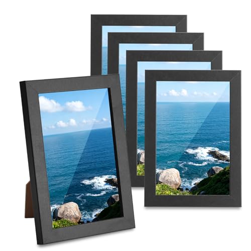 runxsam 5 Pz Cornice Foto 10x15 cm Nere, Piccole Cornici in Legno Vintage, set Cornici Foto da Parete in MDF per Esposizione a Parete, Tavolo, Soggiorno, Camera da Letto, Ufficio, Corridoio
