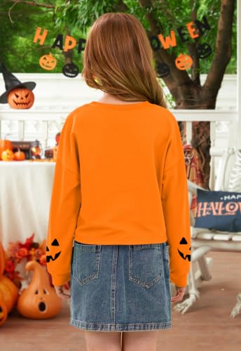 Image of BesserBay Girls Halloween Crop Tops Orange Print Spooky Shirt 6-14 Years