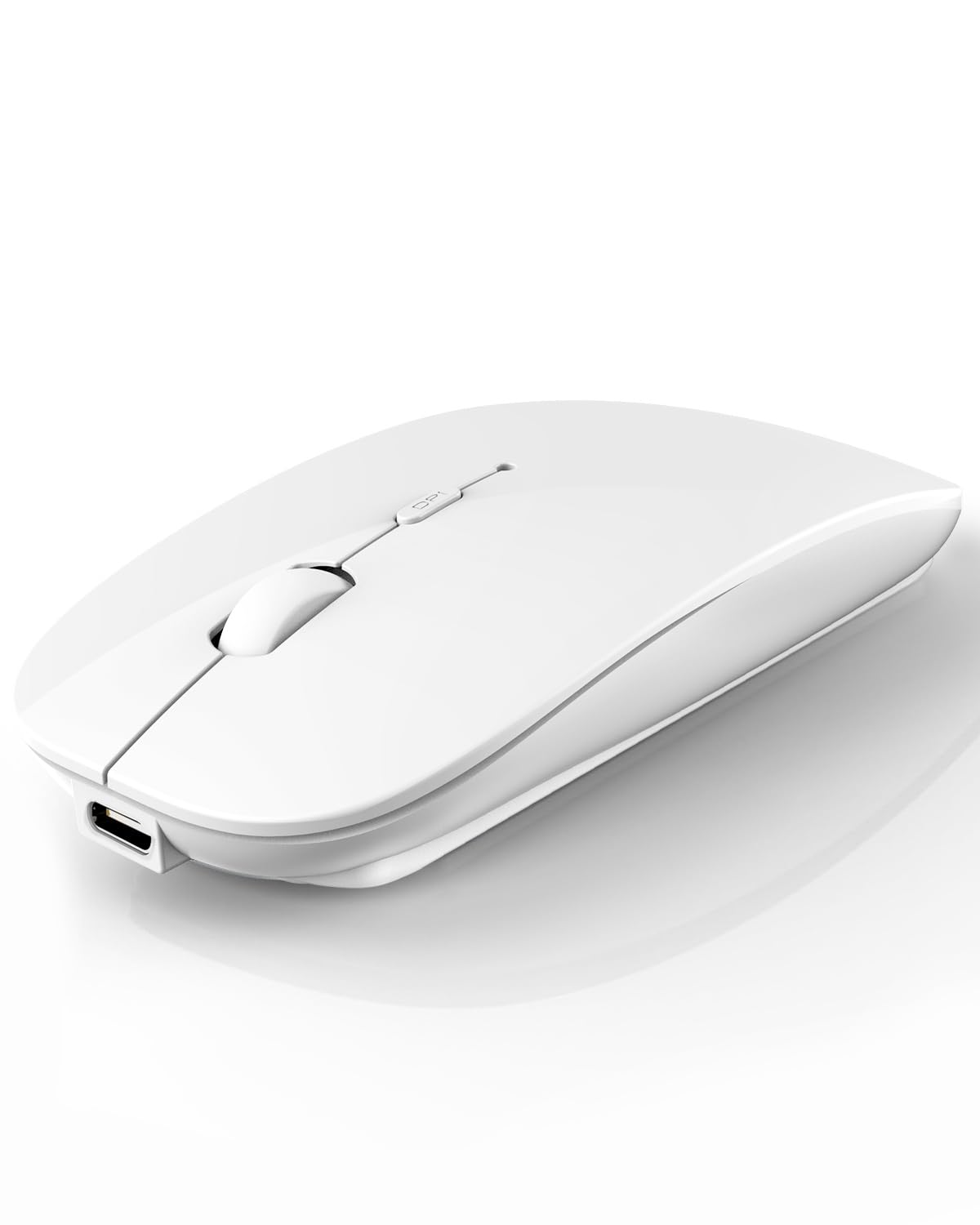 AE WISH ANEWISH Bluetooth Maus with USB-C-Adapter fur Mac/iPad/iPhone/PC/Computer, wiederaufladbar geräuschlos Mini Kabellose Maus für Windows/Linux/Android, 3 DPI Einstellbares Bluetooth 5.0 Weiß