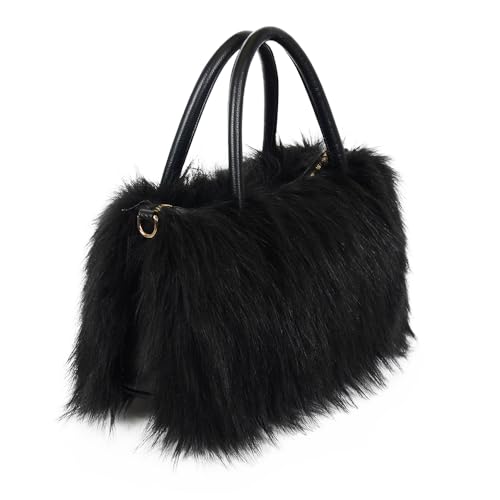 Womens Faux Fur Shoulder Bag Furry Purse Handbag Crossbody Bag with Shoulder Strap2