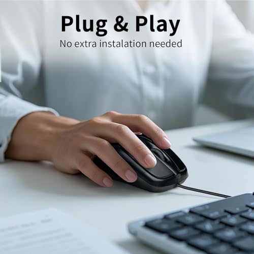 Image of Wired PS /2 Optical Mouse - 1000 DPI Resolution, 3 Buttons, 5ft Cable, Compatible with Windows 7 /8 /10 /11, Black