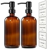 GMISUN Amber Glass Soap Dispenser, 2 Pack Hand and Dish Soap Dispenser Set with Rustproof Matte Blac