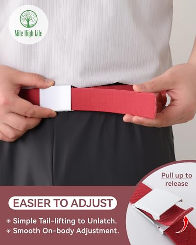 Image of Mile High Life Stretch Canvas Belt for Men, Golf Casual Elastic Web Belt, Top Military Buckle, Adjustable Cut to Fit