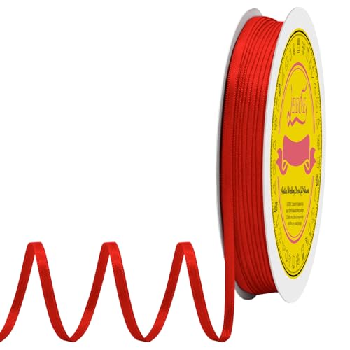 Image of Double Face Red Satin Thin Ribbon 1 /8 inch X 100 Yards Polyester Red Ribbon for Gift Wrapping Very Suitable for Weddings Party Hair Bow Invitation Decorations and More