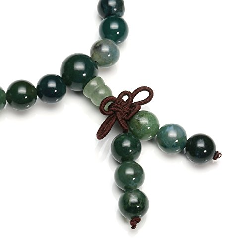 Jovivi 108 Mala Beads Bracelet 6mm 8mm Natural Indian Agate/Green Moss Agate Gemstone Healing Crystal Stone Beaded Bracelet Hand Knotted Prayer Mala Beads Necklace for Yoga Meditation Balance4