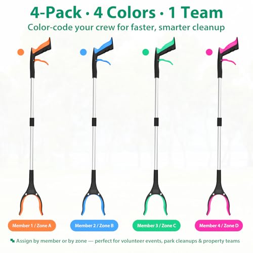Image of 4 Pack 32 Inch Grabber Reacher Tool, Heavy Duty Trash Grabber Tool