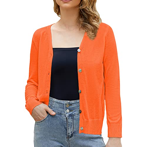 Women's V-Neck Long Sleeve Button Down Lightweight Sweater Soft Knit Cardigan