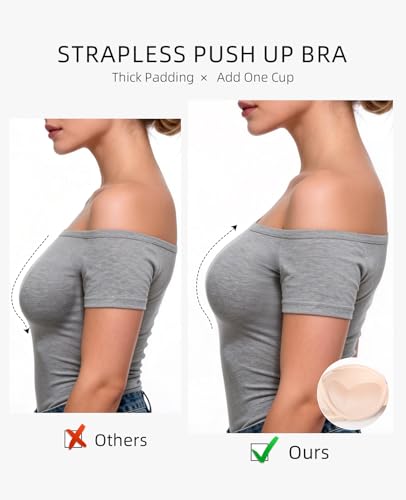 Image of Strapless Push Up Bras for Women Padded Add 1 Cup with Clear Straps