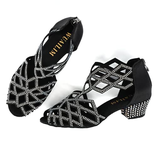Wuailim Women's Ballroom Rhinestone Dance Shoes, Latin Salsa Bachata Practice Performance Dancer Shoes(Black,1.5 Inches Heel,Size 10) #TOP6