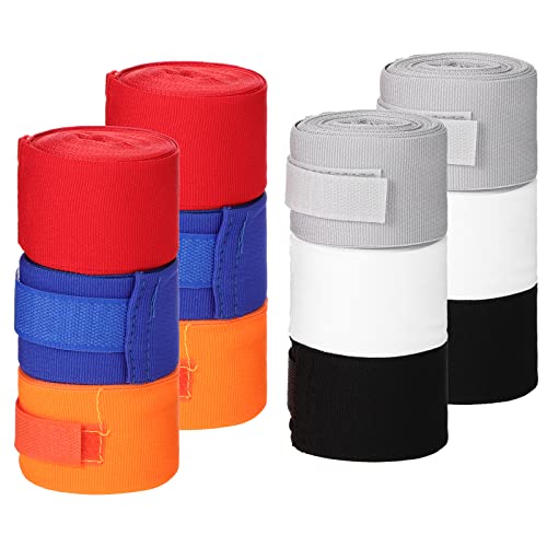 Junkin 6 Pairs Boxing Hand Wraps for Boxing Wraps Wrist Pugilism Handwraps for Men Women Kickboxing Muay Thai MMA(Red, Dark Blue, White, Black, Orange, Gray,180 Inch)